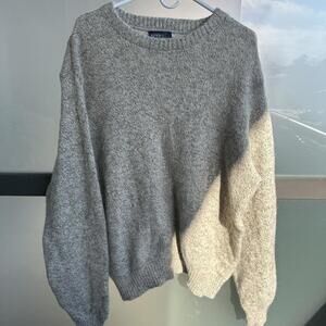 Lands' End Men's Grey and Cream Jumper